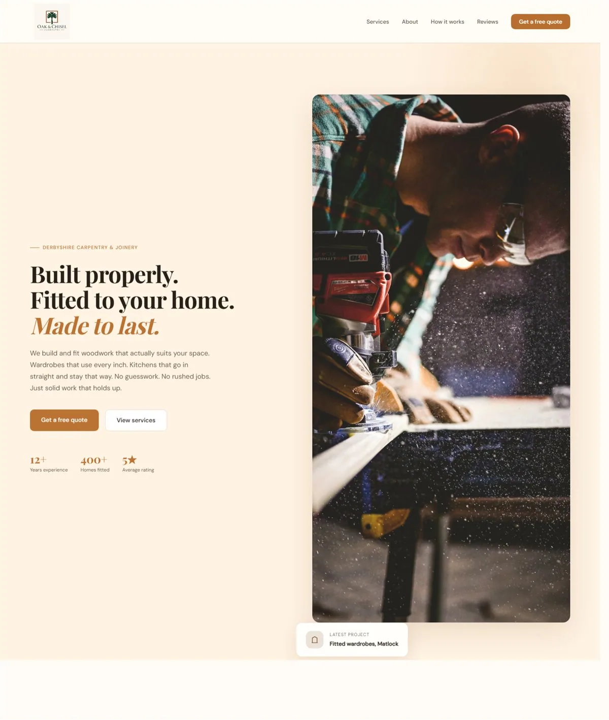 Preview of the Oak & Chisel carpenter website homepage